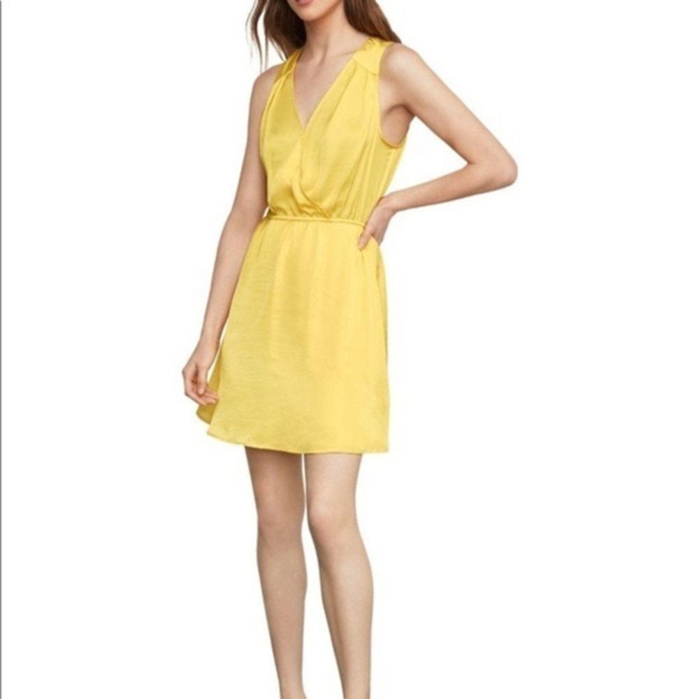 BCBGMaxazria Yellow Satin Surplice Dress M NWT